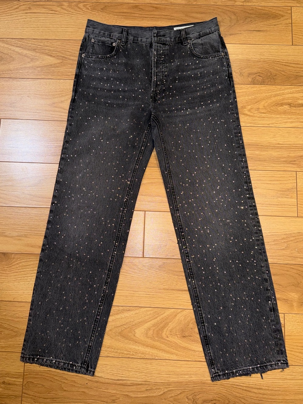 Zara Women's Black Relaxed Jeans with All-Over Rhinstones